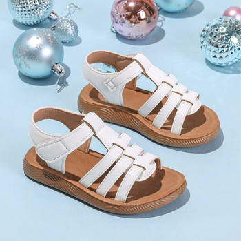 Сандали за момичета, лято 2026, модни с кръгла носка, декоративни ленти и Velcro, мека подметка, удобни принцесови сандали за малки момичета