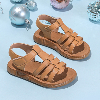 Сандали за момичета, лято 2026, модни с кръгла носка, декоративни ленти и Velcro, мека подметка, удобни принцесови сандали за малки момичета
