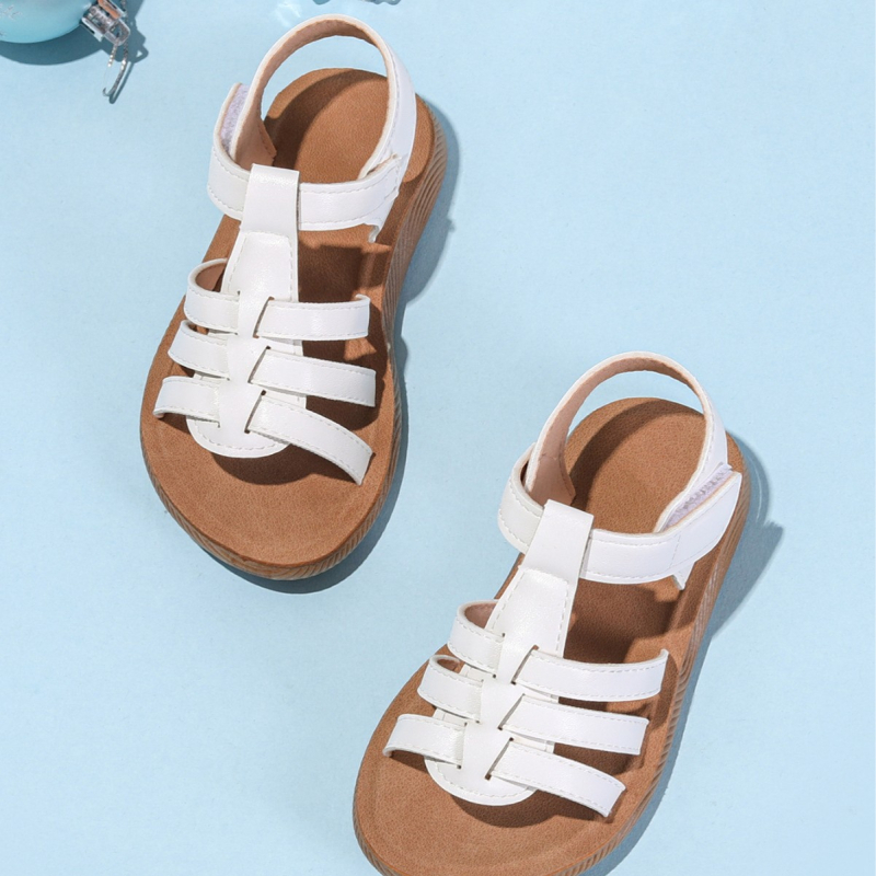 Сандали за момичета, лято 2026, модни с кръгла носка, декоративни ленти и Velcro, мека подметка, удобни принцесови сандали за малки момичета