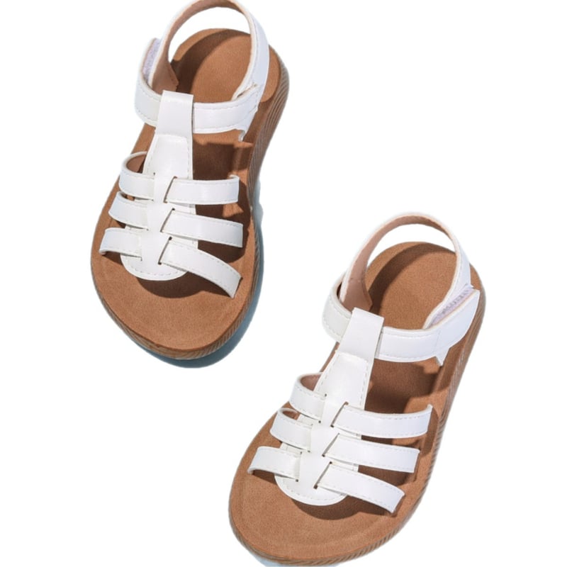 Сандали за момичета, лято 2026, модни с кръгла носка, декоративни ленти и Velcro, мека подметка, удобни принцесови сандали за малки момичета