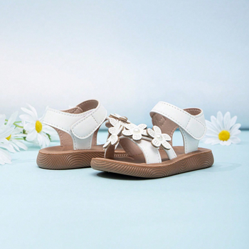 Сандали за момичета с перлени апликации, закопчаване с Velcro, сладки и стилни, с мека подметка