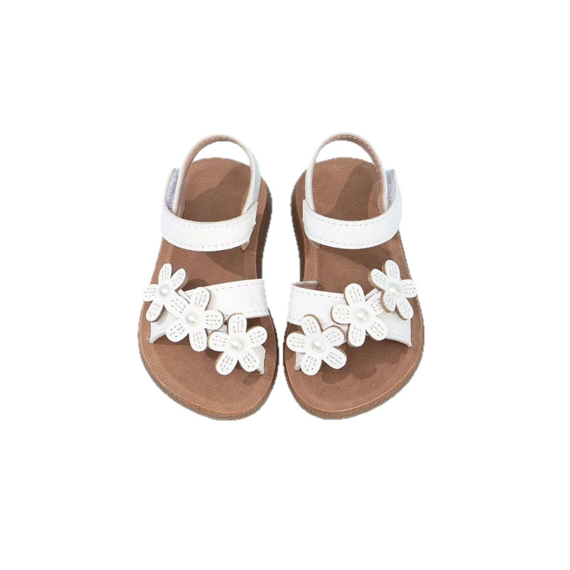 Сандали за момичета с перлени апликации, закопчаване с Velcro, сладки и стилни, с мека подметка