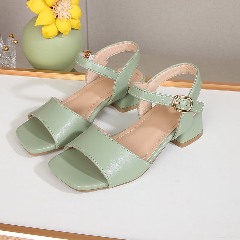 Детски сандали с квадратен нос и каишка с една пряжка, модерен стил, дебел ток, за момичета, 2026 нов модел