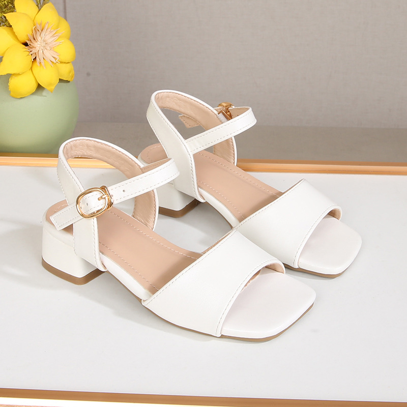 Детски сандали с квадратен нос и каишка с една пряжка, модерен стил, дебел ток, за момичета, 2026 нов модел