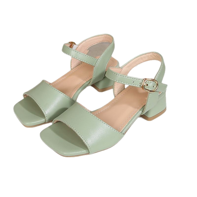 Детски сандали с квадратен нос и каишка с една пряжка, модерен стил, дебел ток, за момичета, 2026 нов модел