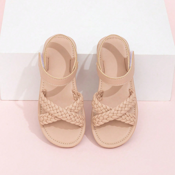 Летни сандали за момичета със велкро, кръстосано плетени декоративни елементи и равна подметка