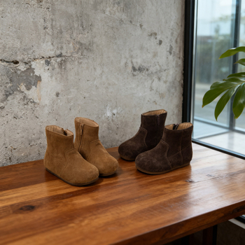 Детски зимни кожени снегоботушки за момичета, ниски ботуши с памучно подплатяване, стил Мартин