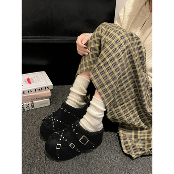 Бели Birkenstock обувки за жени с дебела подметка и плюшена подплата, зима 2025, противохлъзващи