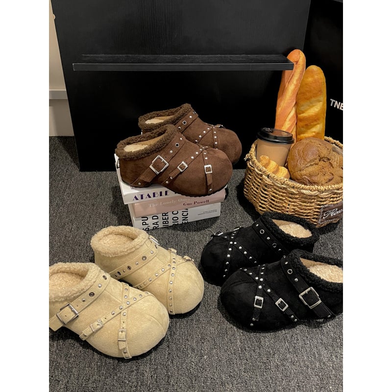Бели Birkenstock обувки за жени с дебела подметка и плюшена подплата, зима 2025, противохлъзващи