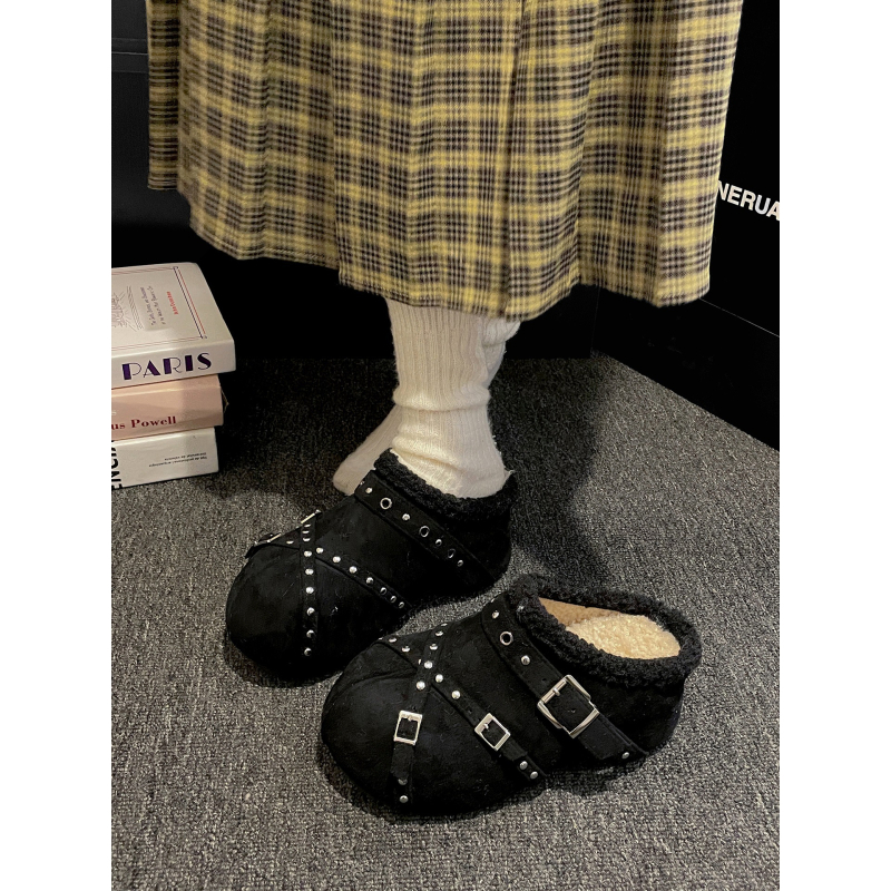 Бели Birkenstock обувки за жени с дебела подметка и плюшена подплата, зима 2025, противохлъзващи