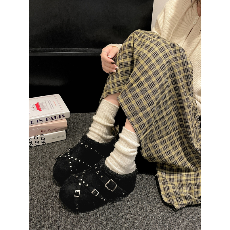Бели Birkenstock обувки за жени с дебела подметка и плюшена подплата, зима 2025, противохлъзващи
