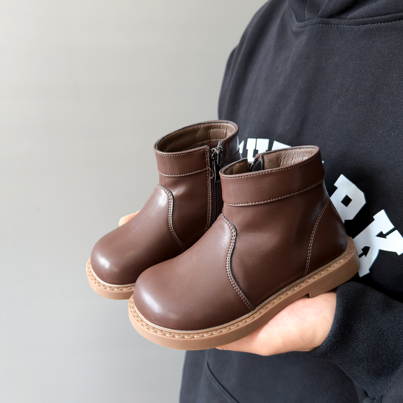 Детски ботуши за момичета в стил Мартин, подплатени флис и микрофибър кожа, есенно-зимна колекция 2025