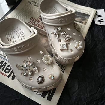 DIY декоративна закопчалка с кристални перли във формата на цвете за обувки Crocs