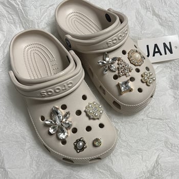 DIY декоративна закопчалка с кристални перли във формата на цвете за обувки Crocs