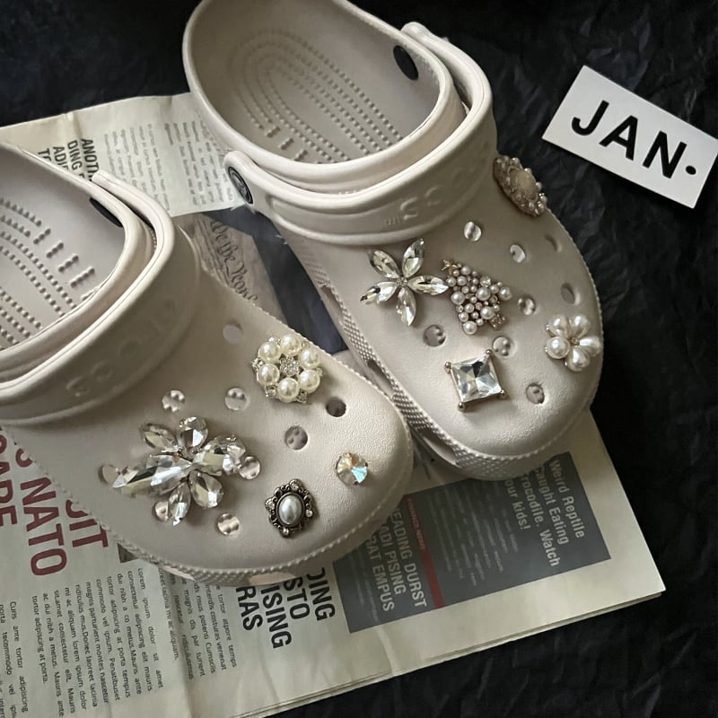 DIY декоративна закопчалка с кристални перли във формата на цвете за обувки Crocs