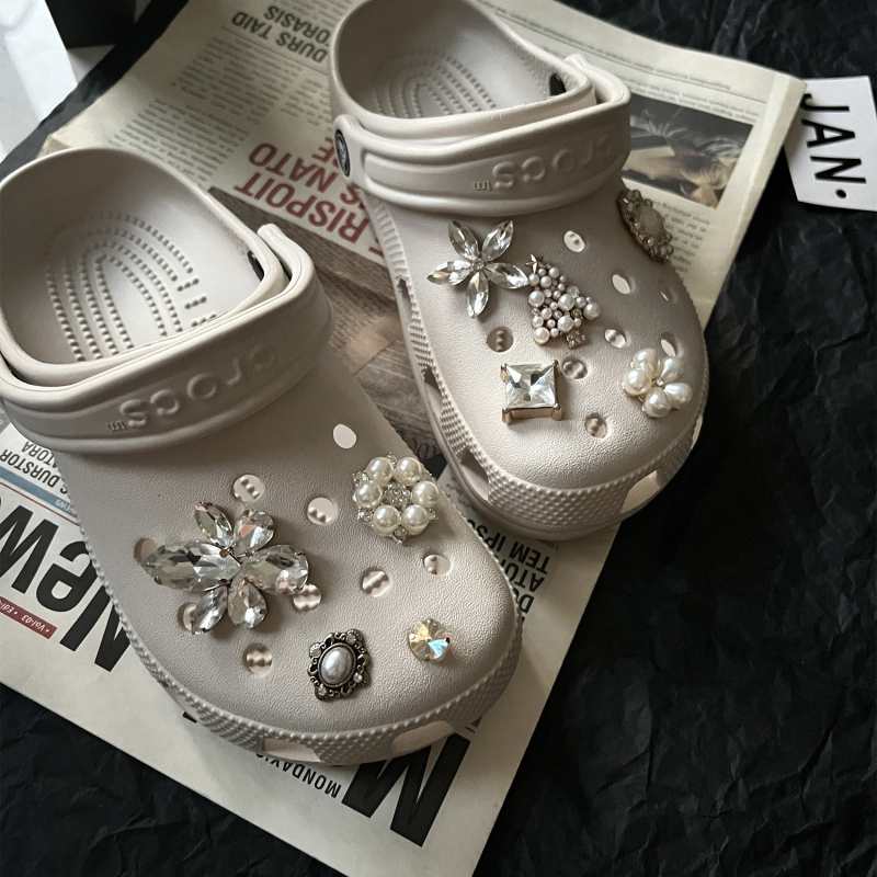 DIY декоративна закопчалка с кристални перли във формата на цвете за обувки Crocs