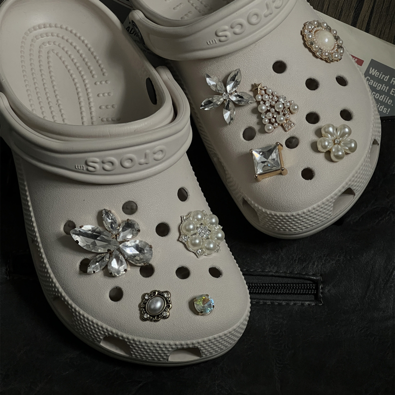DIY декоративна закопчалка с кристални перли във формата на цвете за обувки Crocs