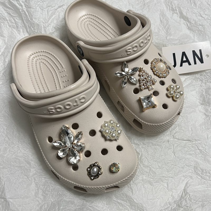 DIY декоративна закопчалка с кристални перли във формата на цвете за обувки Crocs