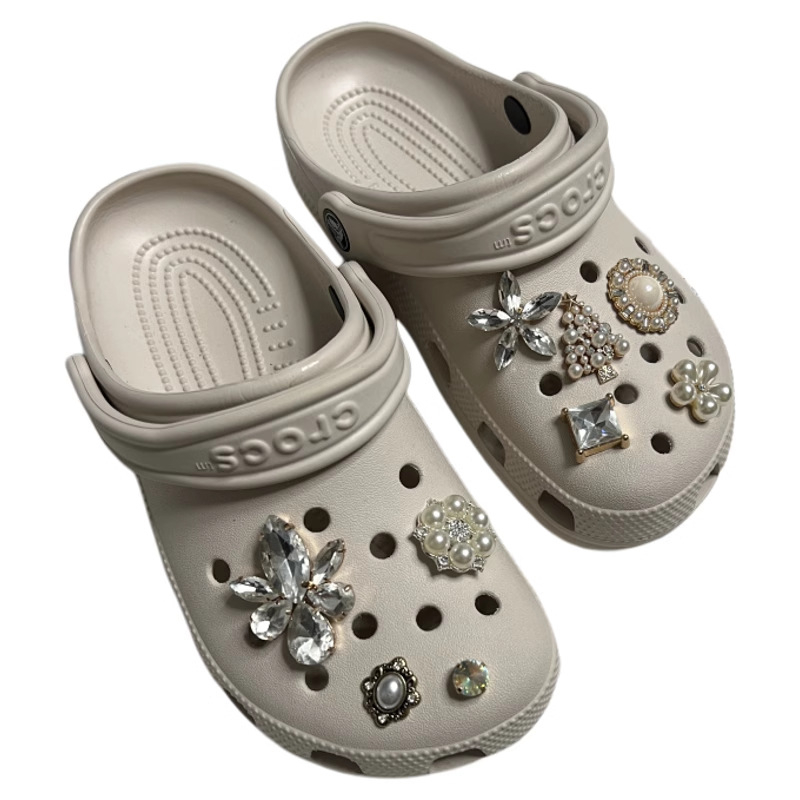DIY декоративна закопчалка с кристални перли във формата на цвете за обувки Crocs