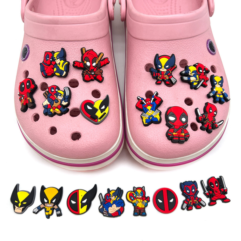 Deadpool и Wolverine: аксесоари за обувки с цветя в Crocs стил — карикатурни сладки цветни закопчалки