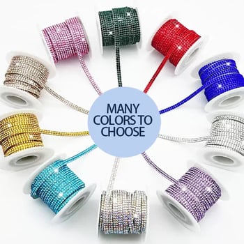 Многоцветна двойно ред дълга 5 м лента с кристални камъни и верига за DIY украса на автомобилен интериор и облекло, аксесоари за бижута