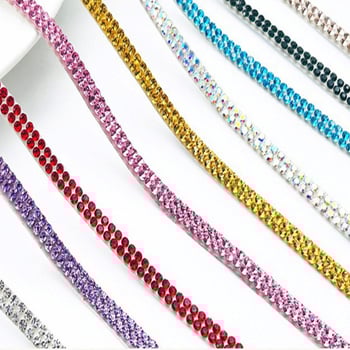 Многоцветна двойно ред дълга 5 м лента с кристални камъни и верига за DIY украса на автомобилен интериор и облекло, аксесоари за бижута