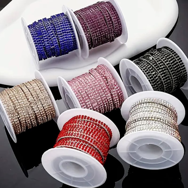 Многоцветна двойно ред дълга 5 м лента с кристални камъни и верига за DIY украса на автомобилен интериор и облекло, аксесоари за бижута