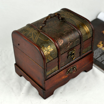 Двуетажна дървена кутия за бижута в античен стил, ретро кутия за грим, винтидж съхранение за бюро, сватбени реквизити, носталгично настолно декориране, без огледало