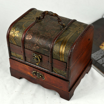 Двуетажна дървена кутия за бижута в античен стил, ретро кутия за грим, винтидж съхранение за бюро, сватбени реквизити, носталгично настолно декориране, без огледало