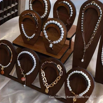 Дървен стенд за бижута и гривни, настолен двуетажен дисплей с елегантен дизайн