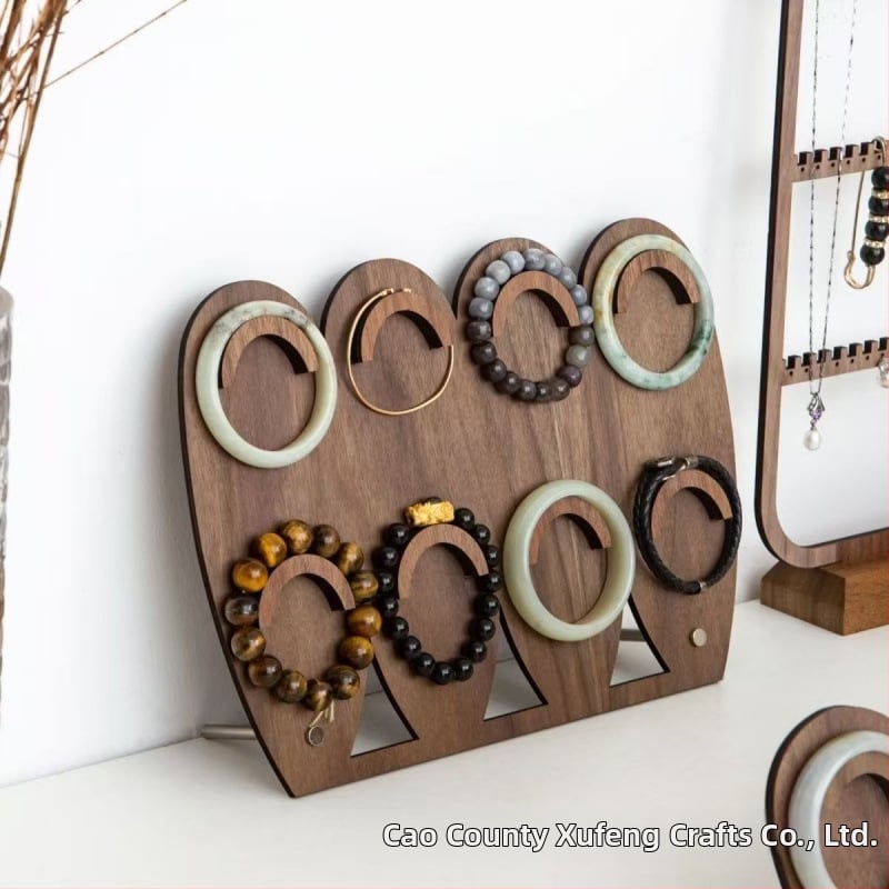 Дървен стенд за бижута и гривни, настолен двуетажен дисплей с елегантен дизайн