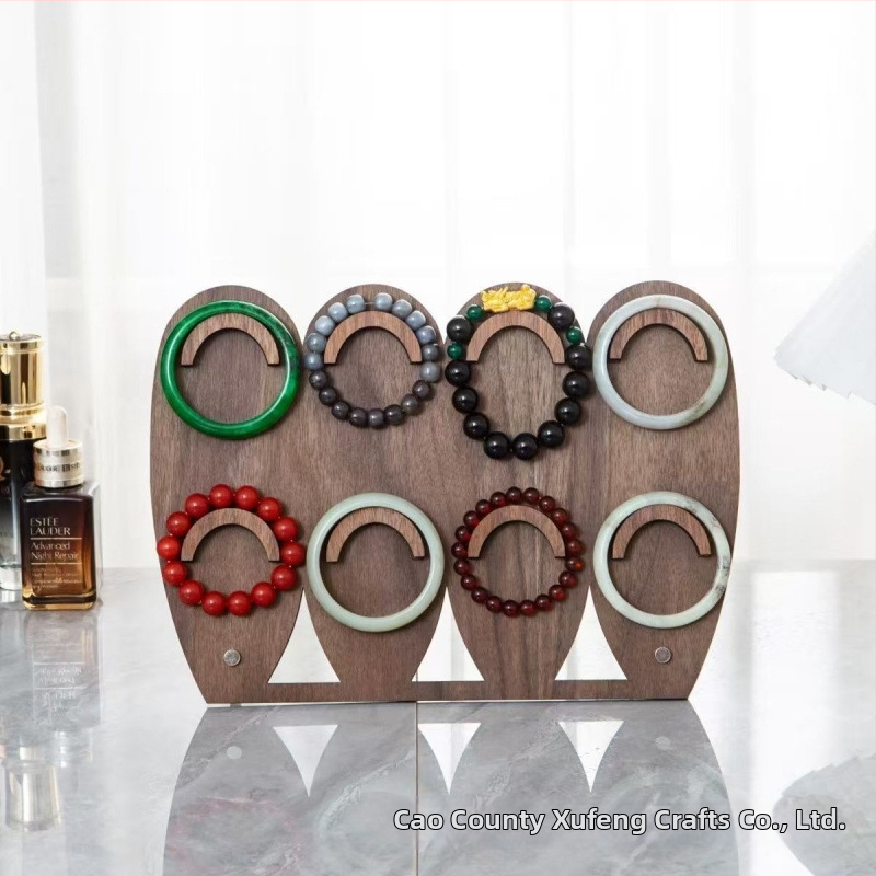 Дървен стенд за бижута и гривни, настолен двуетажен дисплей с елегантен дизайн