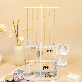 Телескопична елипсовидна поставка за бижута с огледална повърхност – дисплей за гривни и колиета, с регулируемо съхранение