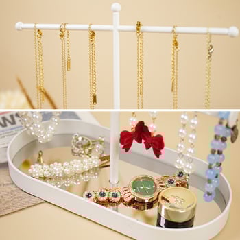 Телескопична елипсовидна поставка за бижута с огледална повърхност – дисплей за гривни и колиета, с регулируемо съхранение