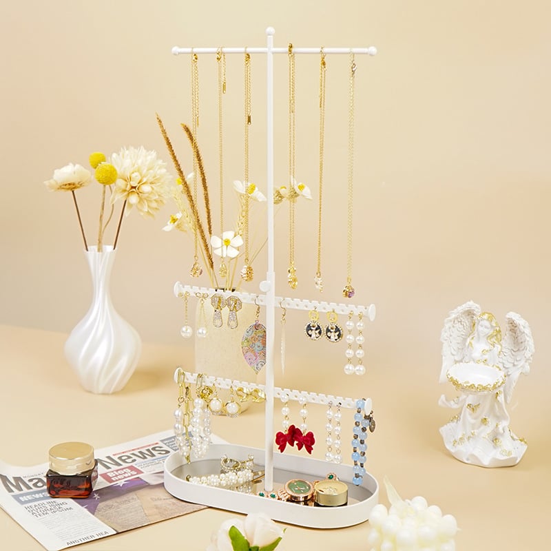 Телескопична елипсовидна поставка за бижута с огледална повърхност – дисплей за гривни и колиета, с регулируемо съхранение