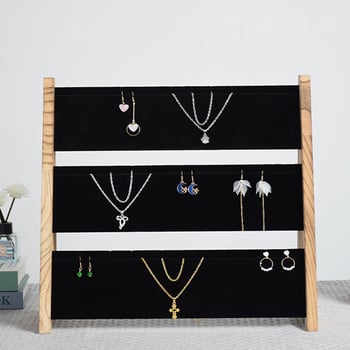 Дървена витрина за бижута за показване на колие, гривна и обеци, трислойна настолна подставка