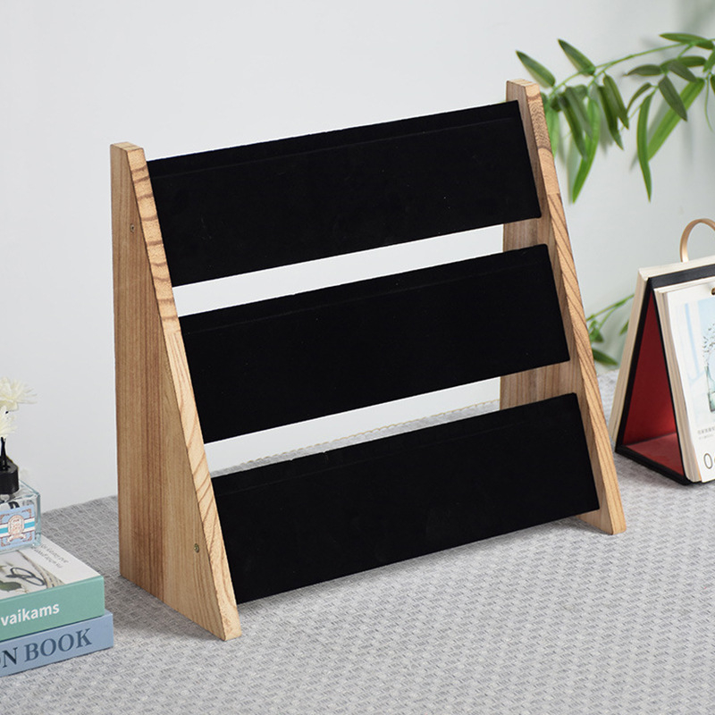 Дървена витрина за бижута за показване на колие, гривна и обеци, трислойна настолна подставка