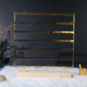 Десктоп държач за бижута, четиристепен метален дисплей за обици и клипсове