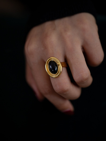 Track: оригинален дизайн ретро отворен пръстен от естествен черен ахат, стилен