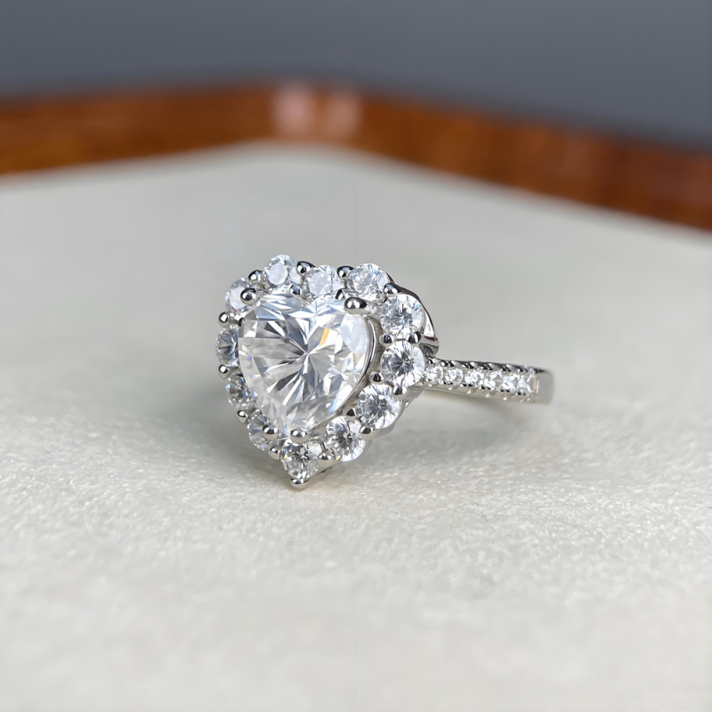 2 карата сърцевиден Moissanite пръстен от 925 сребро, 8x8 мм — Heart Sea, дамски елегантен пръстен за предложение