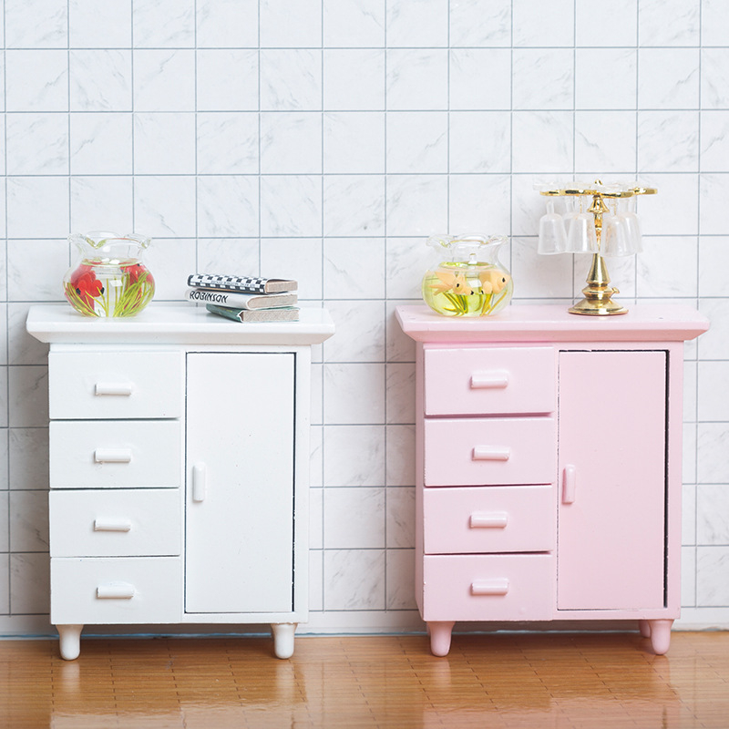 DIY къща за кукли 1:12 миниатюрна мебелировка: една врата и четири шкафчета, дървени декоративни изделия