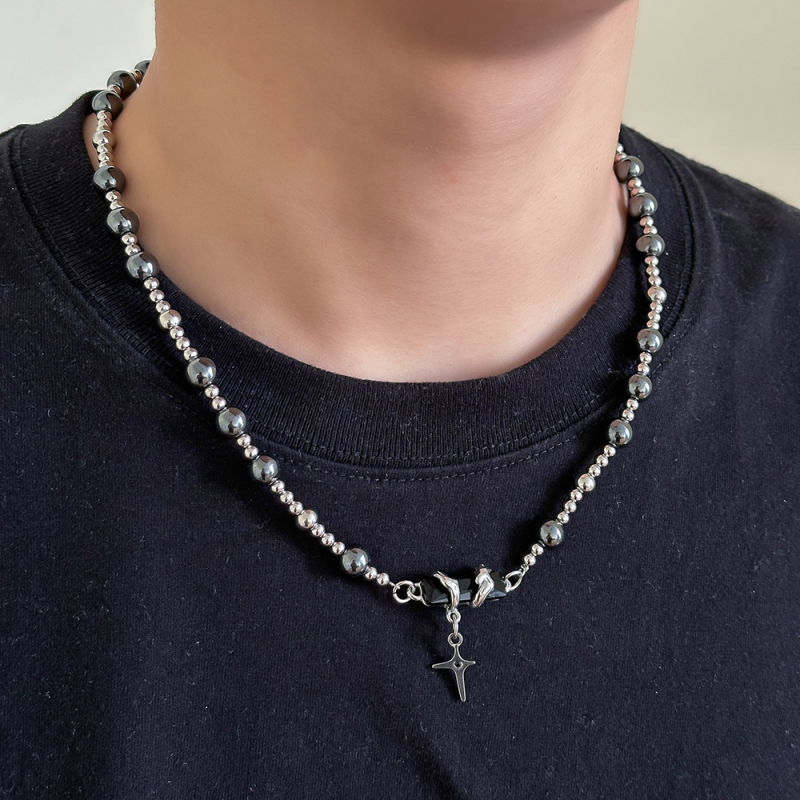 Unisex ogrlica od titan čelika sa sivim zvjezdanim kamenom, geometrijski dizajn, hip-hop stil