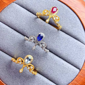 Prirodni rubin i plavi safir prsten od srebra S925, vintage francuska kruna, mikro pavé postavljanje
