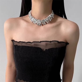 Choker u francuskom stilu, ultra sjajan cirkon, pliš choker ogrlica za žene, kapljasti oblik, duljina 51–60 cm