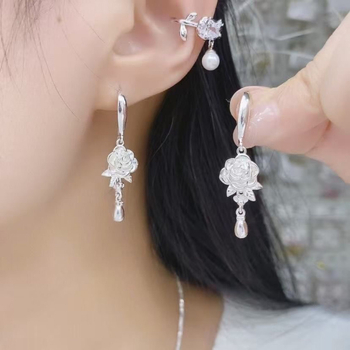 Naušnice u korejskom stilu, trodimenzionalne ruže, romantične i elegantne, dugi etnički stil naušnice