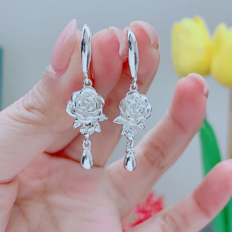 Naušnice u korejskom stilu, trodimenzionalne ruže, romantične i elegantne, dugi etnički stil naušnice