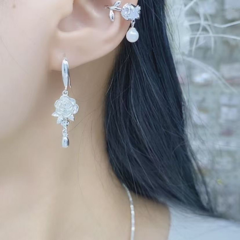 Naušnice u korejskom stilu, trodimenzionalne ruže, romantične i elegantne, dugi etnički stil naušnice