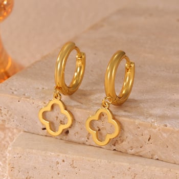 Σκουλαρίκια από ανοξείδωτο ατσάλι, επίχρυσα με 18K, σχέδιο τετράφυλλου λουλουδιού, για γυναίκες, καθημερινή χρήση