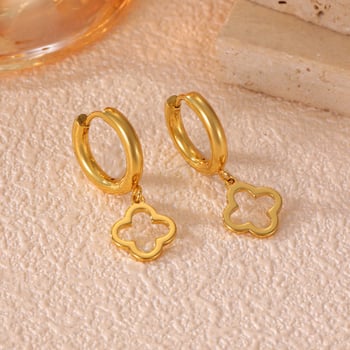 Σκουλαρίκια από ανοξείδωτο ατσάλι, επίχρυσα με 18K, σχέδιο τετράφυλλου λουλουδιού, για γυναίκες, καθημερινή χρήση