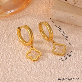 Σκουλαρίκια από ανοξείδωτο ατσάλι, επίχρυσα με 18K, σχέδιο τετράφυλλου λουλουδιού, για γυναίκες, καθημερινή χρήση